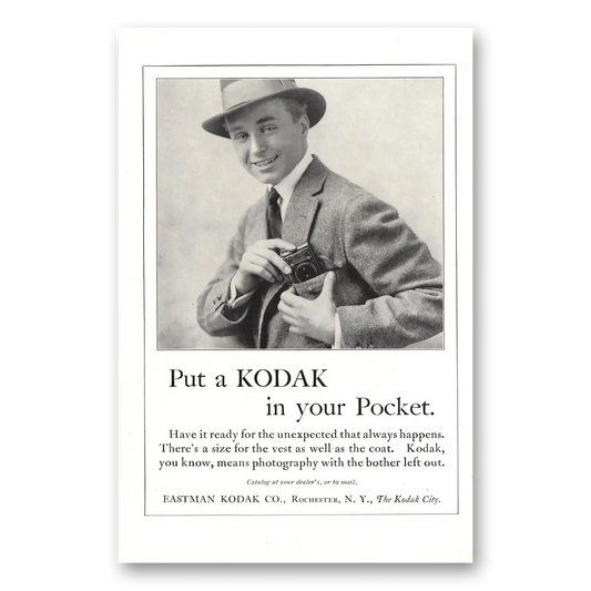 1916 Kodak Pocket Camera Put Kodak In Your Pocket Vintage Magazine Print Ad