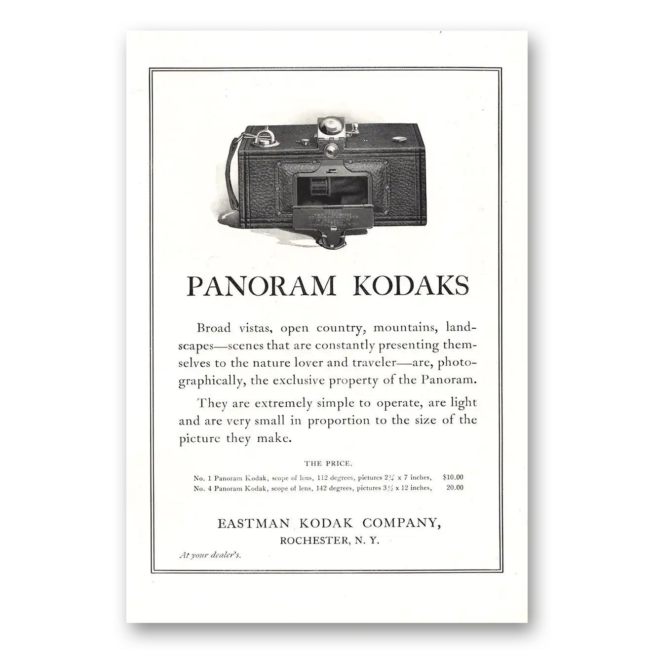 1916 Kodak Panoram Broad Vistas Vintage Magazine Print Ad