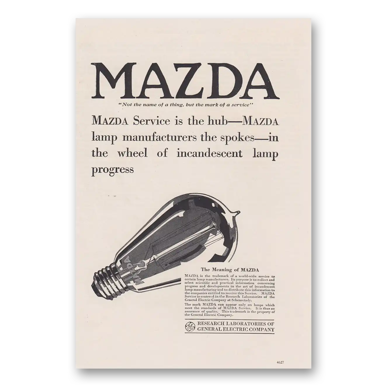 1916 Mazda Lamps Service is the Hub Incandescent Lamp Progress Vintage Magazine Print Ad