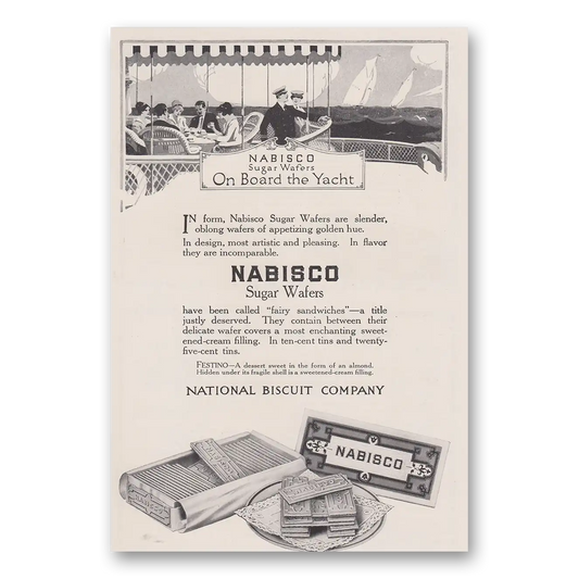 1915 Nabisco Cookies Sugar Wafers On Board the Yacht Vintage Magazine Print Ad