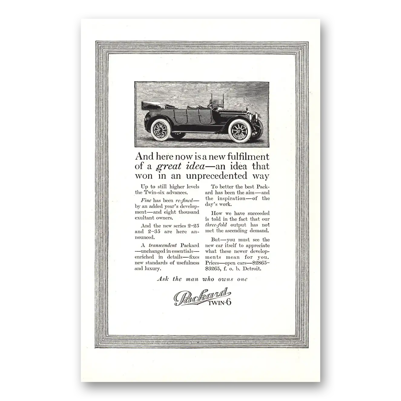 1916 Packard Twin 6 New Fulfilment Great Idea Vintage Magazine Print Ad