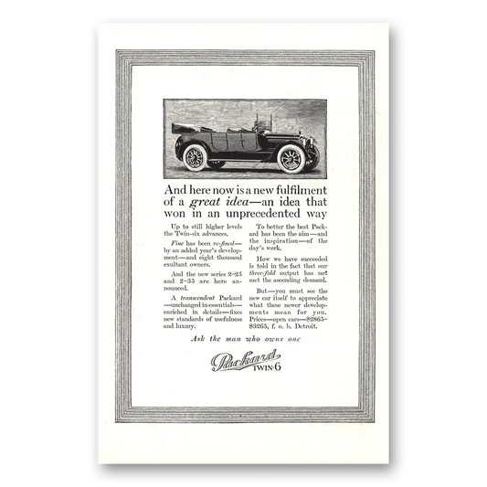 1916 Packard Twin 6 New Fulfilment Great Idea Vintage Magazine Print Ad