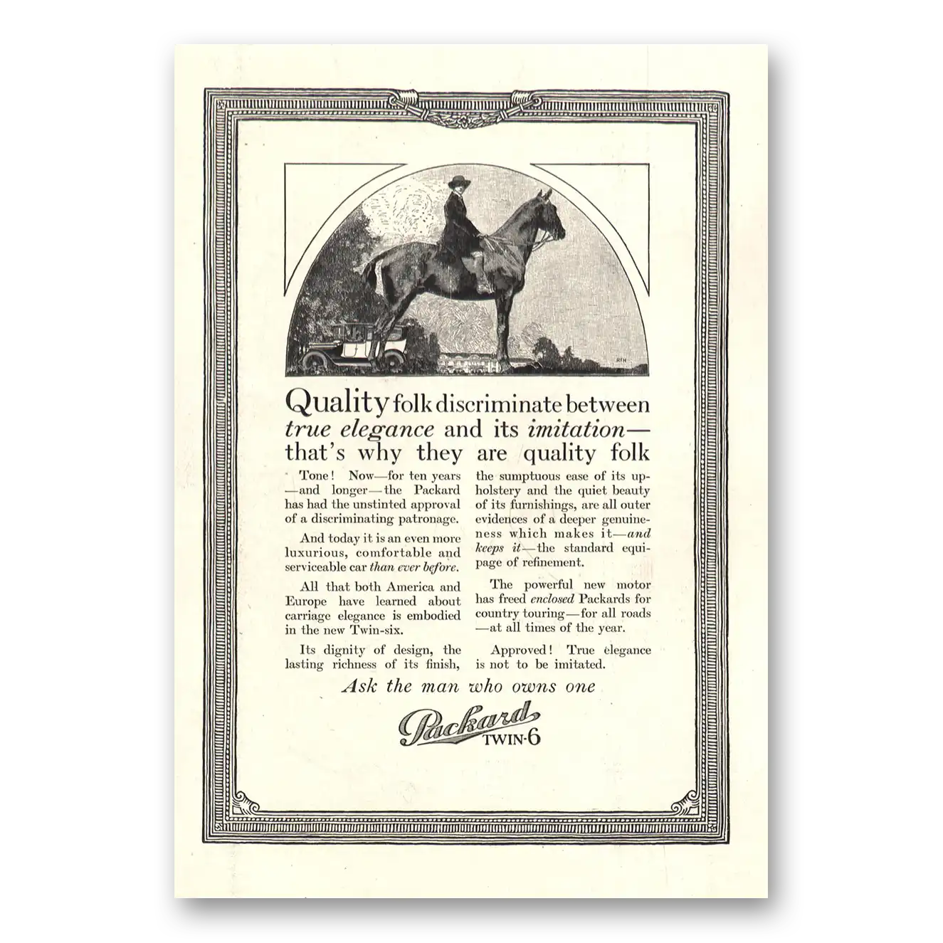 1916 Packard Twin 6 Quality Folk Discriminate Vintage Magazine Print Ad