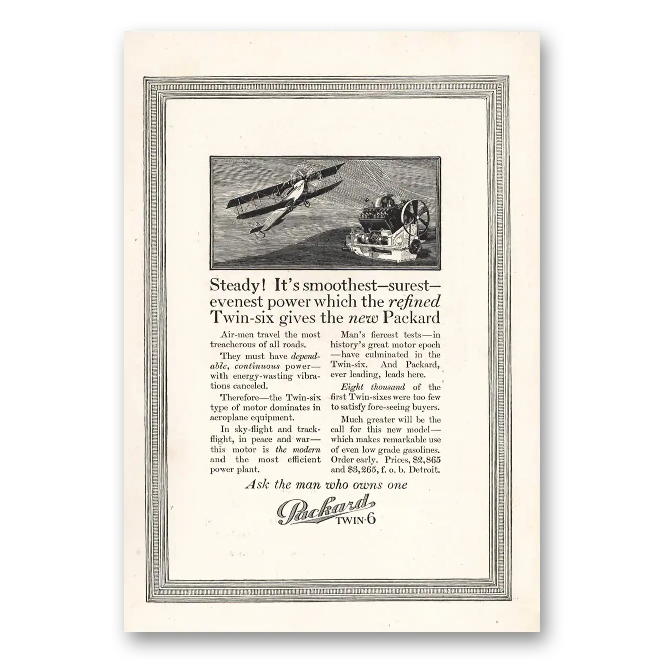 1916 Packard Twin 6 Steady Smoothest Surest Evenest Power Vintage Magazine Print Ad