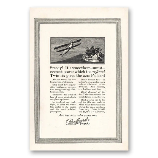 1916 Packard Twin 6 Steady Smoothest Surest Evenest Power Vintage Magazine Print Ad