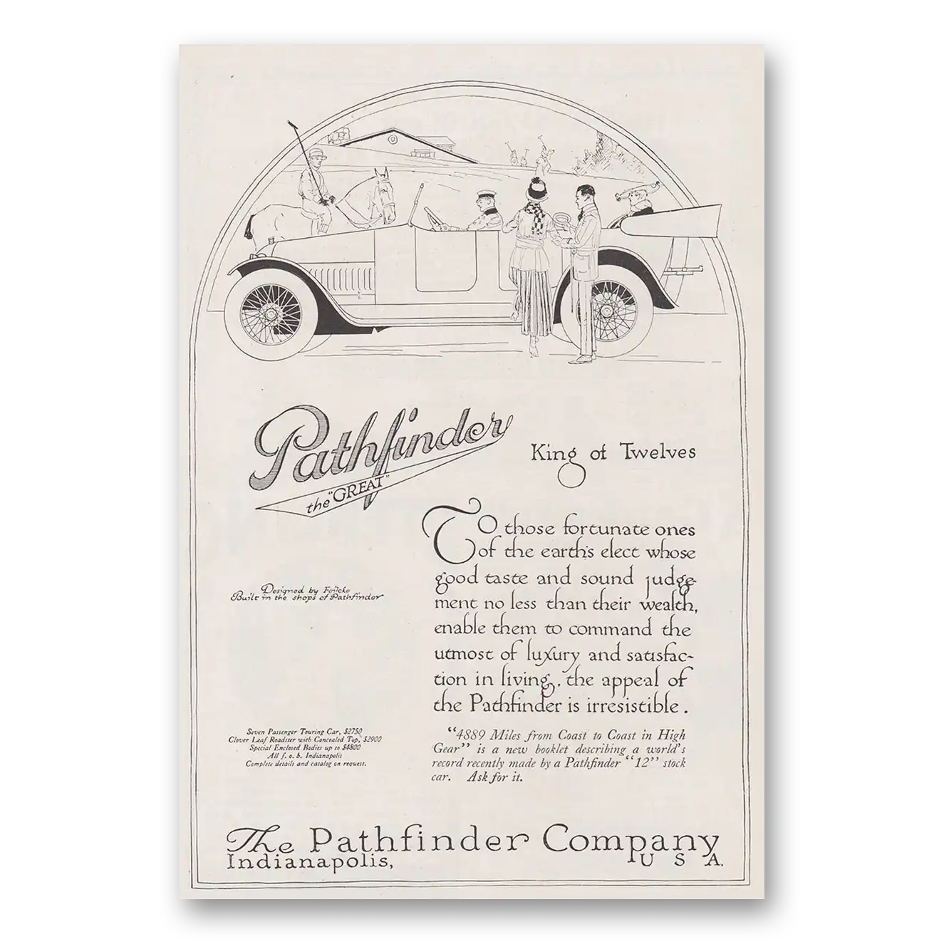 1916 Pathfinder Automobile Great King of Twelves Vintage Magazine Print Ad