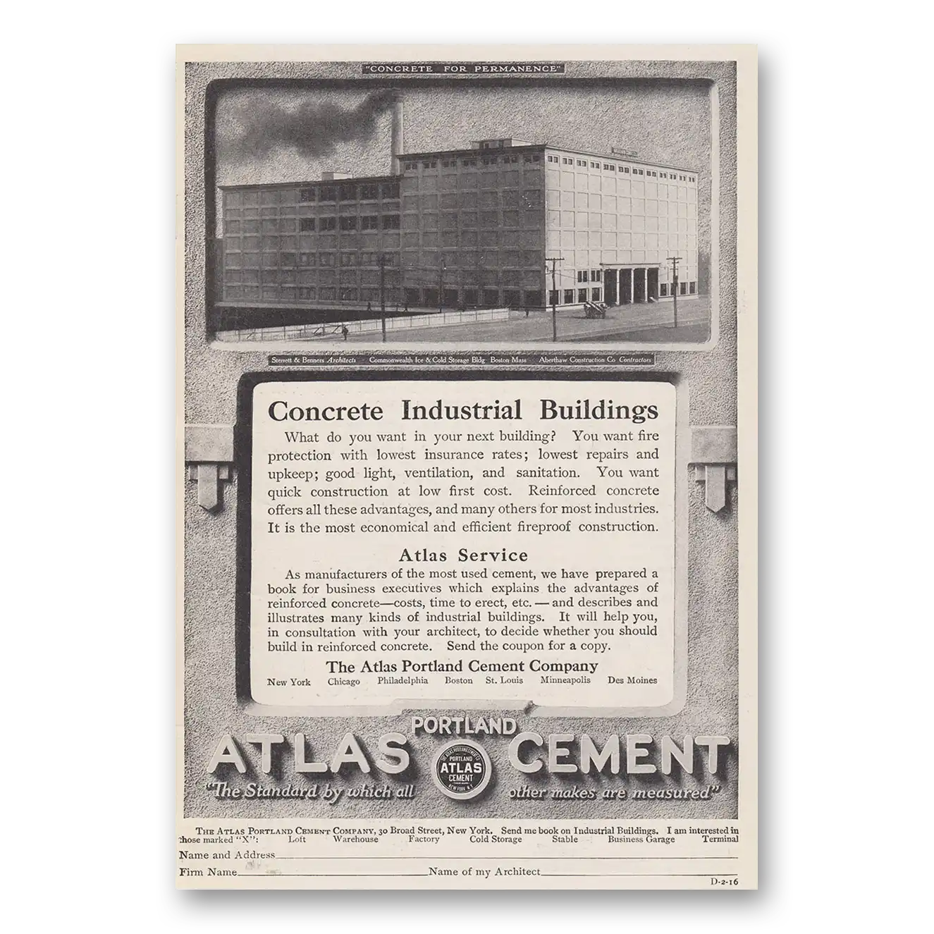 1916 Portland Cement Commonwealth Ice and Storage Building Vintage Magazine Print Ad