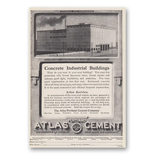 1916 Portland Cement Commonwealth Ice and Storage Building Vintage Magazine Print Ad