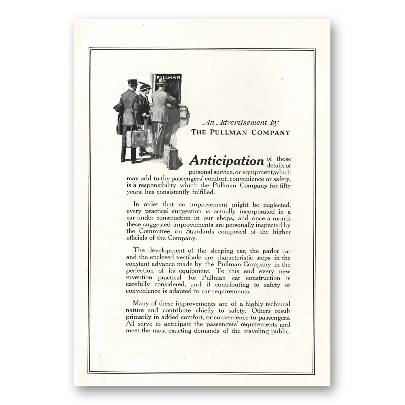 1916 Pullman Anticipation Details Personal Service Vintage Magazine Print Ad