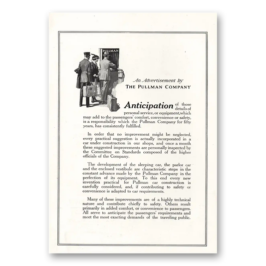 1916 Pullman Anticipation Details Personal Service Vintage Magazine Print Ad