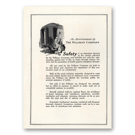 1916 Pullman Safety Is an Important Element Vintage Magazine Print Ad