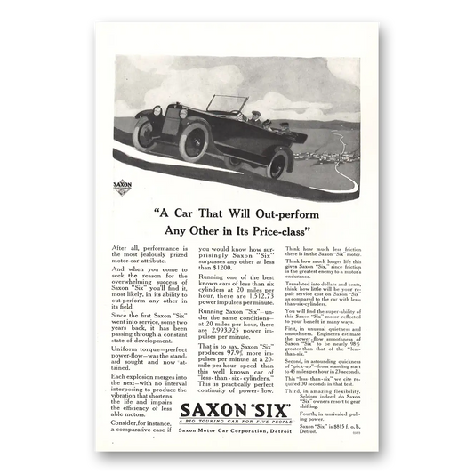 1916 Saxon Six Car That Will Out Perform Vintage Magazine Print Ad