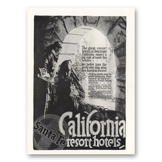 1916 Santa Fe Railway California Resort Hotels Vintage Magazine Print Ad