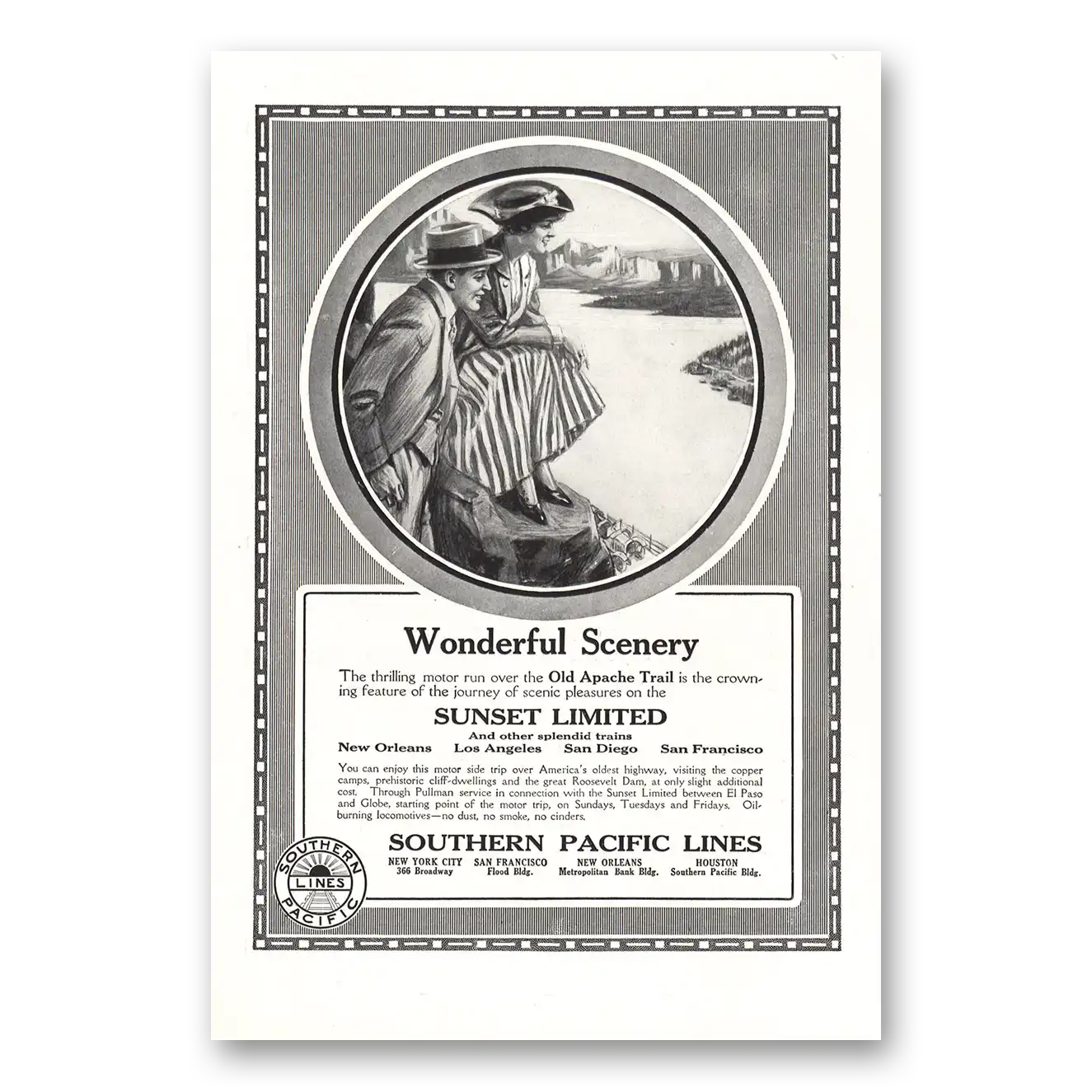 1916 Southern Pacific Wonderful Scenery Thrilling Motor Run Vintage Magazine Print Ad