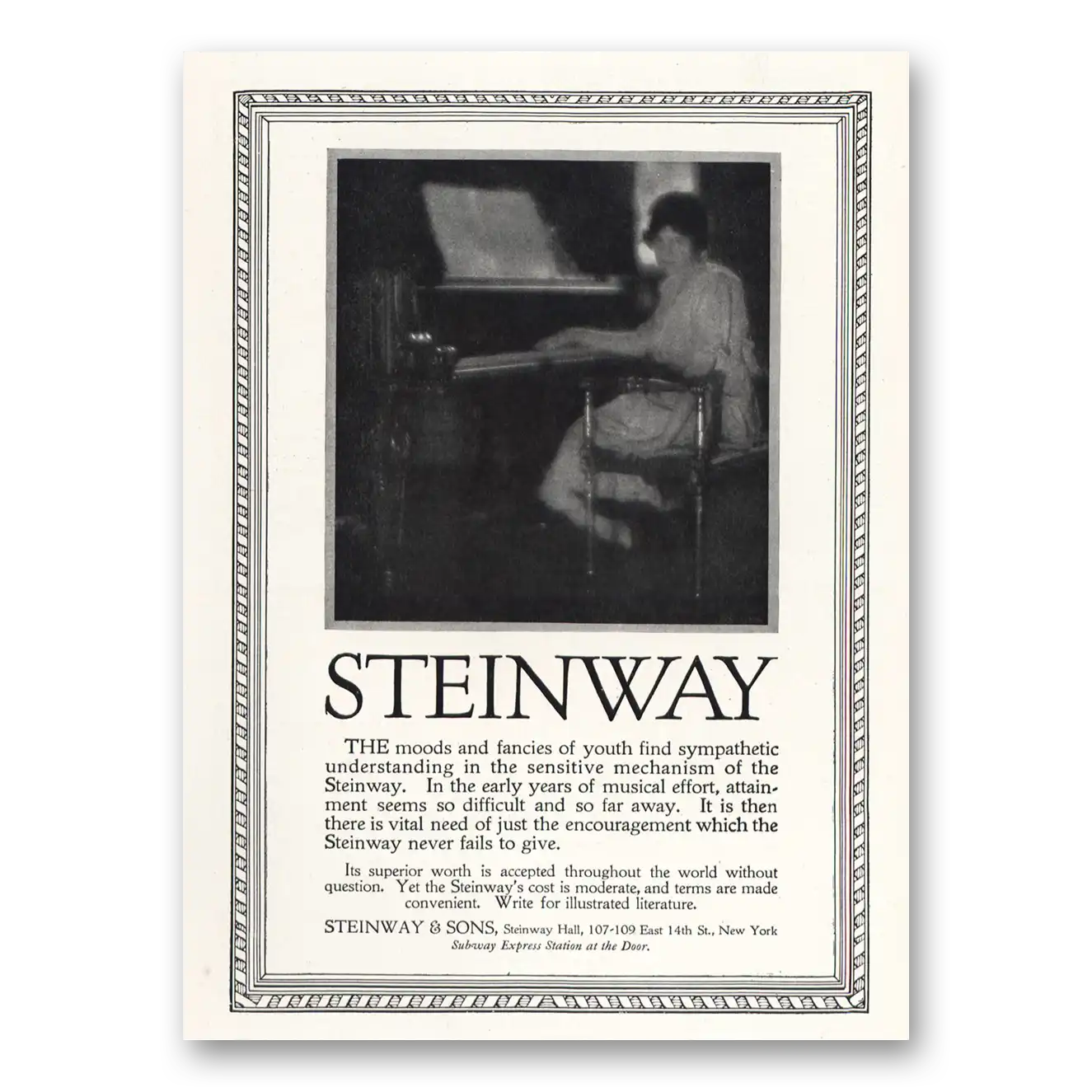 1916 Steinway Piano Moods and Fancies of Youth Vintage Magazine Print Ad