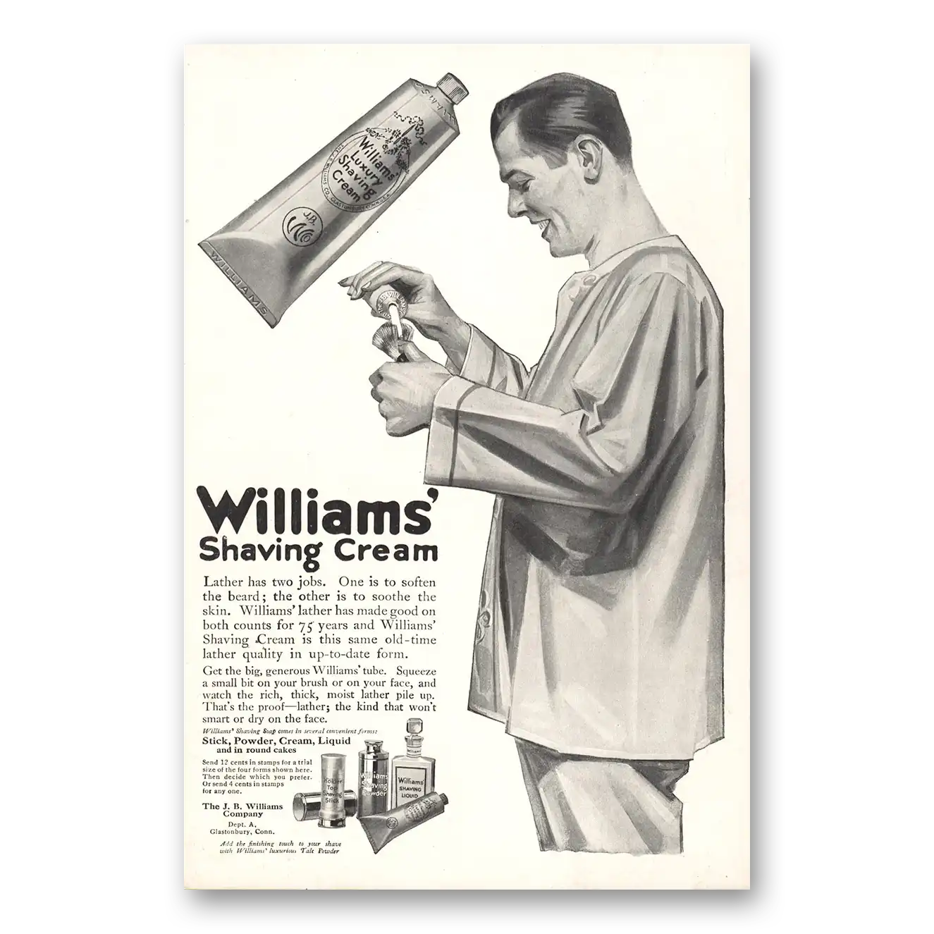 1916 Williams Shaving Cream Lather Has Two Jobs Vintage Magazine Print Ad