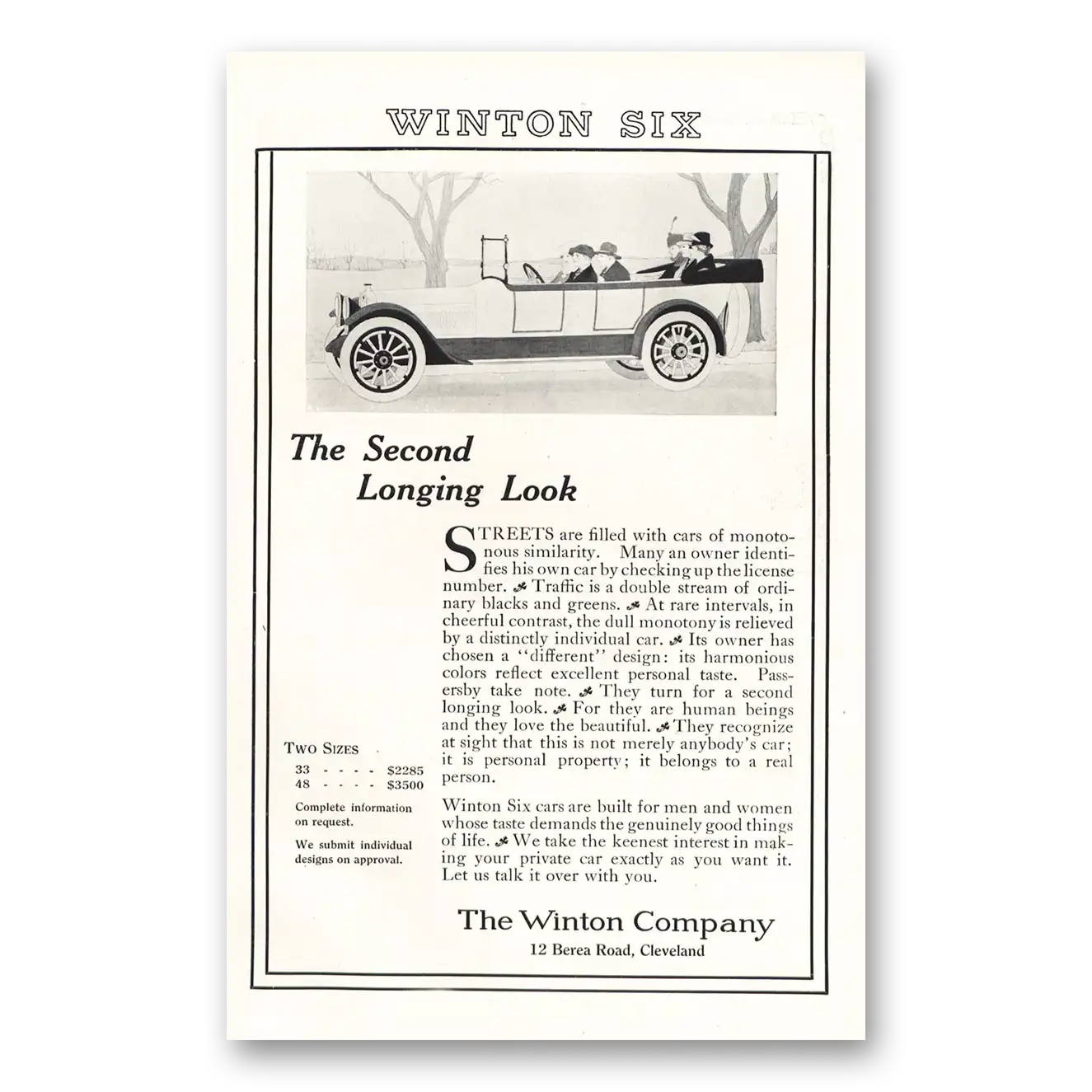 1916 Winston Six Second Longing Look Vintage Magazine Print Ad