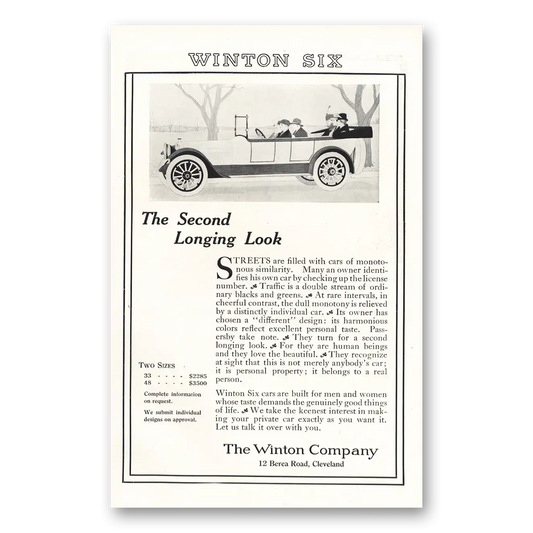 1916 Winston Six Second Longing Look Vintage Magazine Print Ad