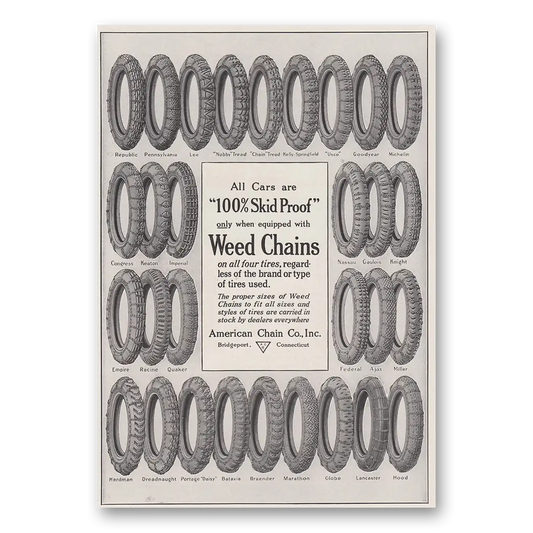 1917 American Chain Company All Cars Are 100 Percent Skid Proof Vintage Magazine Print Ad