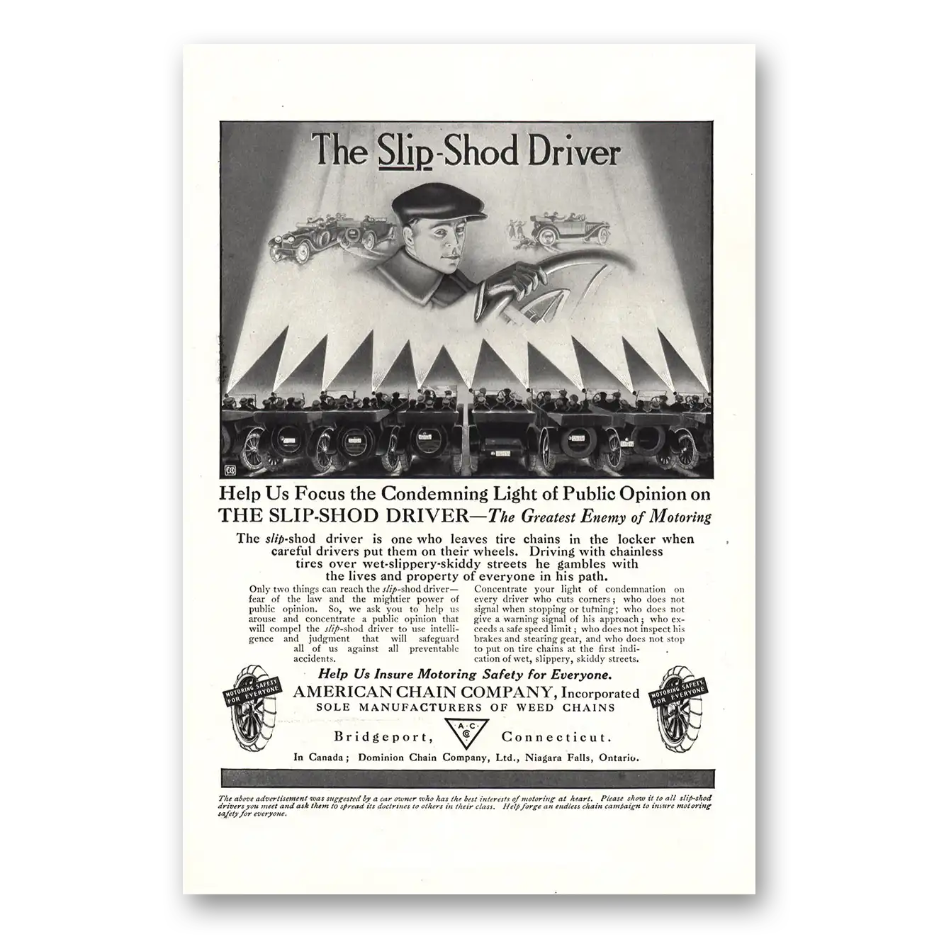 1917 American Chain Company Slip Shod Driver Vintage Magazine Print Ad