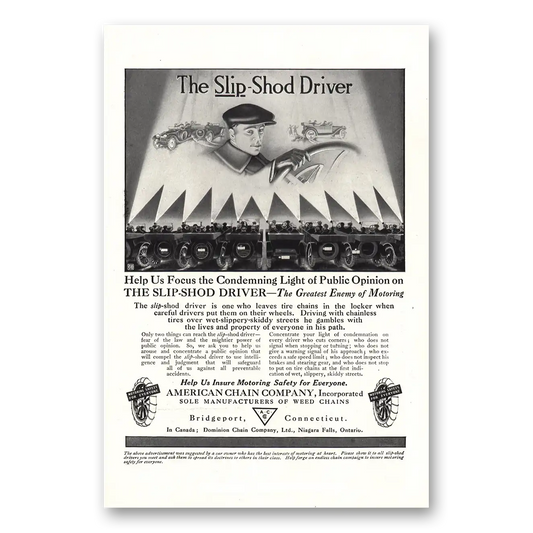 1917 American Chain Company Slip Shod Driver Vintage Magazine Print Ad