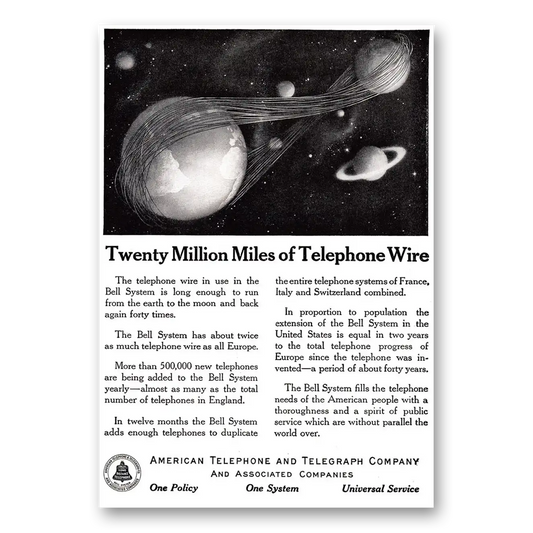 1917 American Telephone Twenty Million Miles of Telephone Wires Vintage Magazine Print Ad