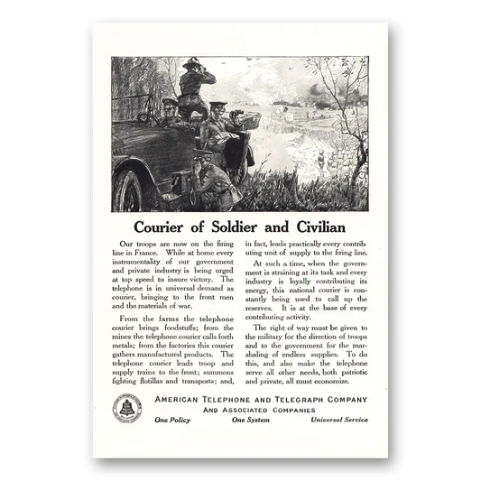 1917 American Telephone Courier Soldier and Civilian Vintage Magazine Print Ad