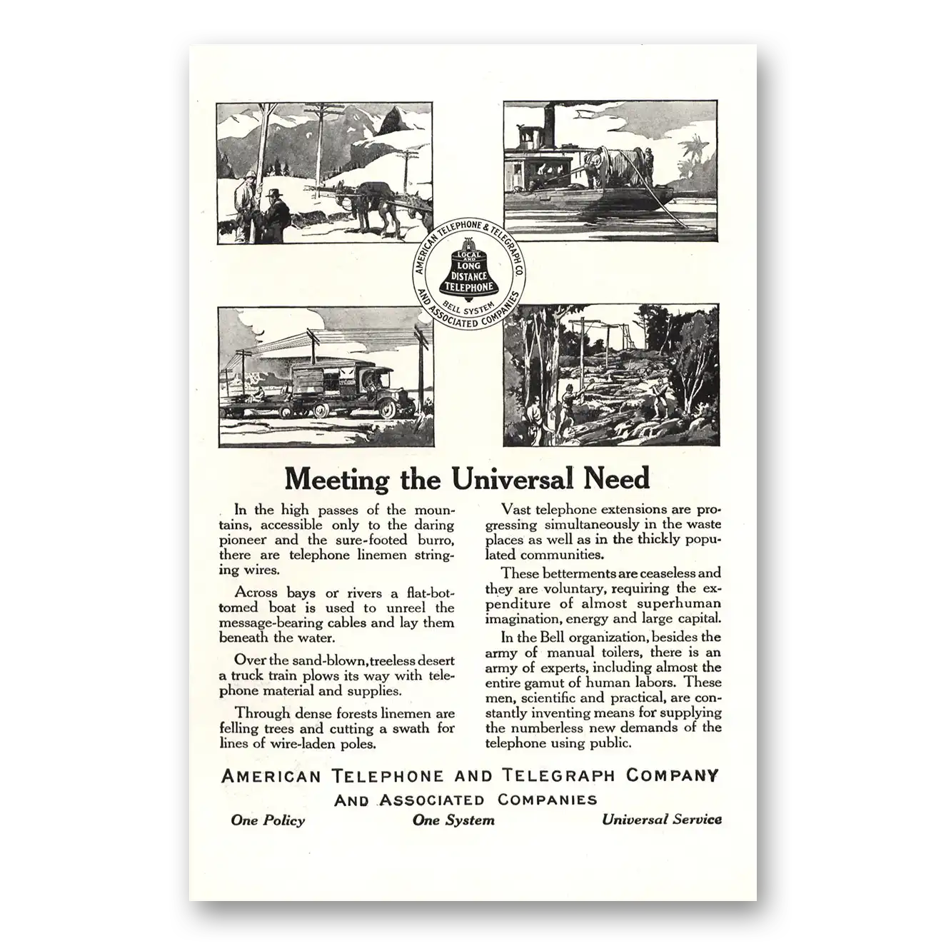 1917 American Telephone Meeting the Universal Need Vintage Magazine Print Ad