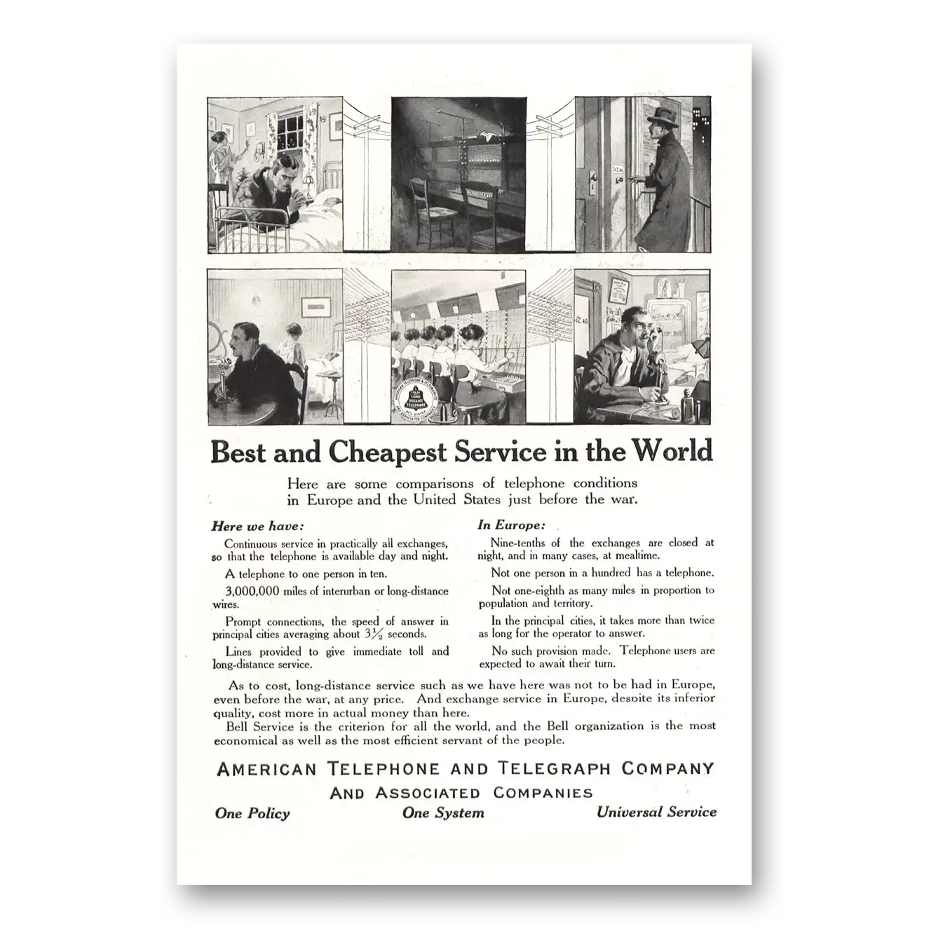 1917 American Telephone Best and Cheapest Service in the World Vintage Magazine Print Ad