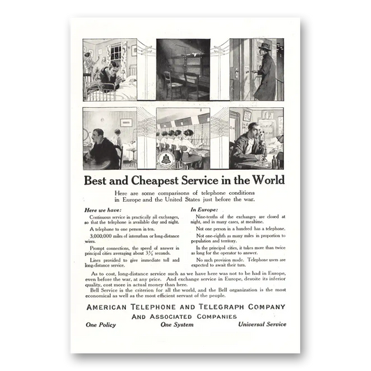 1917 American Telephone Best and Cheapest Service in the World Vintage Magazine Print Ad