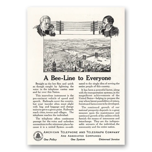 1917 American Telephone Bee Line to Everyone Vintage Magazine Print Ad