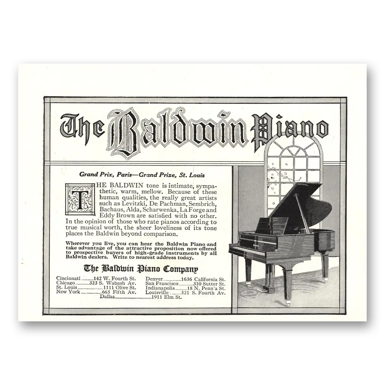 1917 Baldwin Piano Grand Prix Paris Vintage Magazine Print Ad