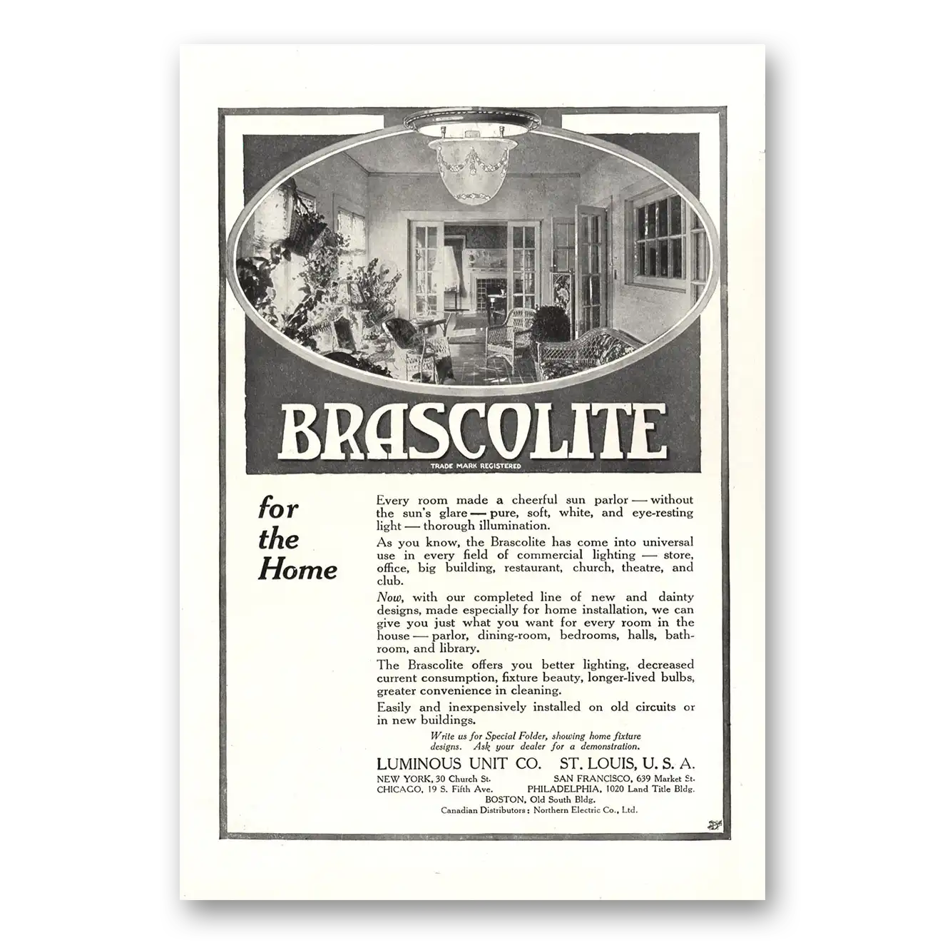 1917 Brascolite Every Room Cheerful Sun Parlor Vintage Magazine Print Ad