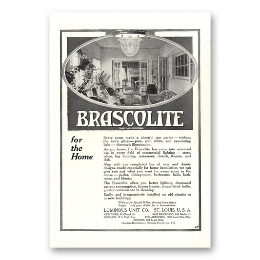 1917 Brascolite Every Room Cheerful Sun Parlor Vintage Magazine Print Ad