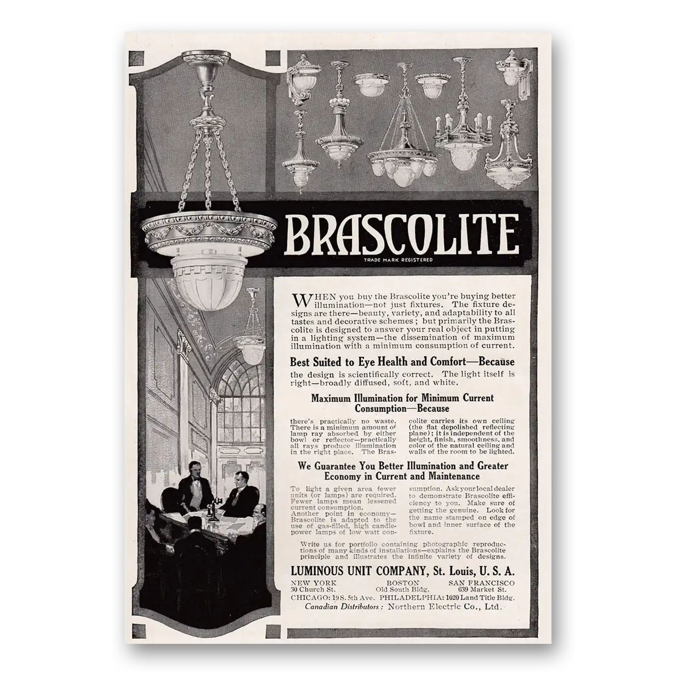 1917 Brascolite Best Suited to Eye Health and Comfort Vintage Magazine Print Ad