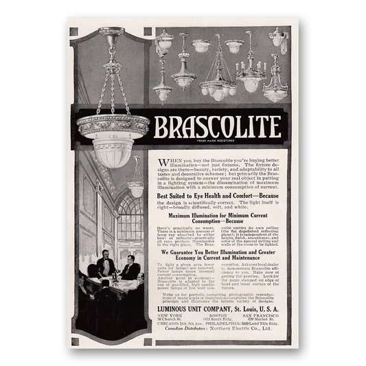 1917 Brascolite Best Suited to Eye Health and Comfort Vintage Magazine Print Ad