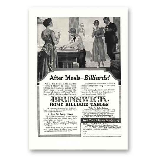 1917 Brunswick Billiard Tables After Meals Billiards Vintage Magazine Print Ad