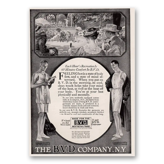 1917 BVD Company Each Hours Recreation Is 60 Minutes Comfort Vintage Magazine Print Ad