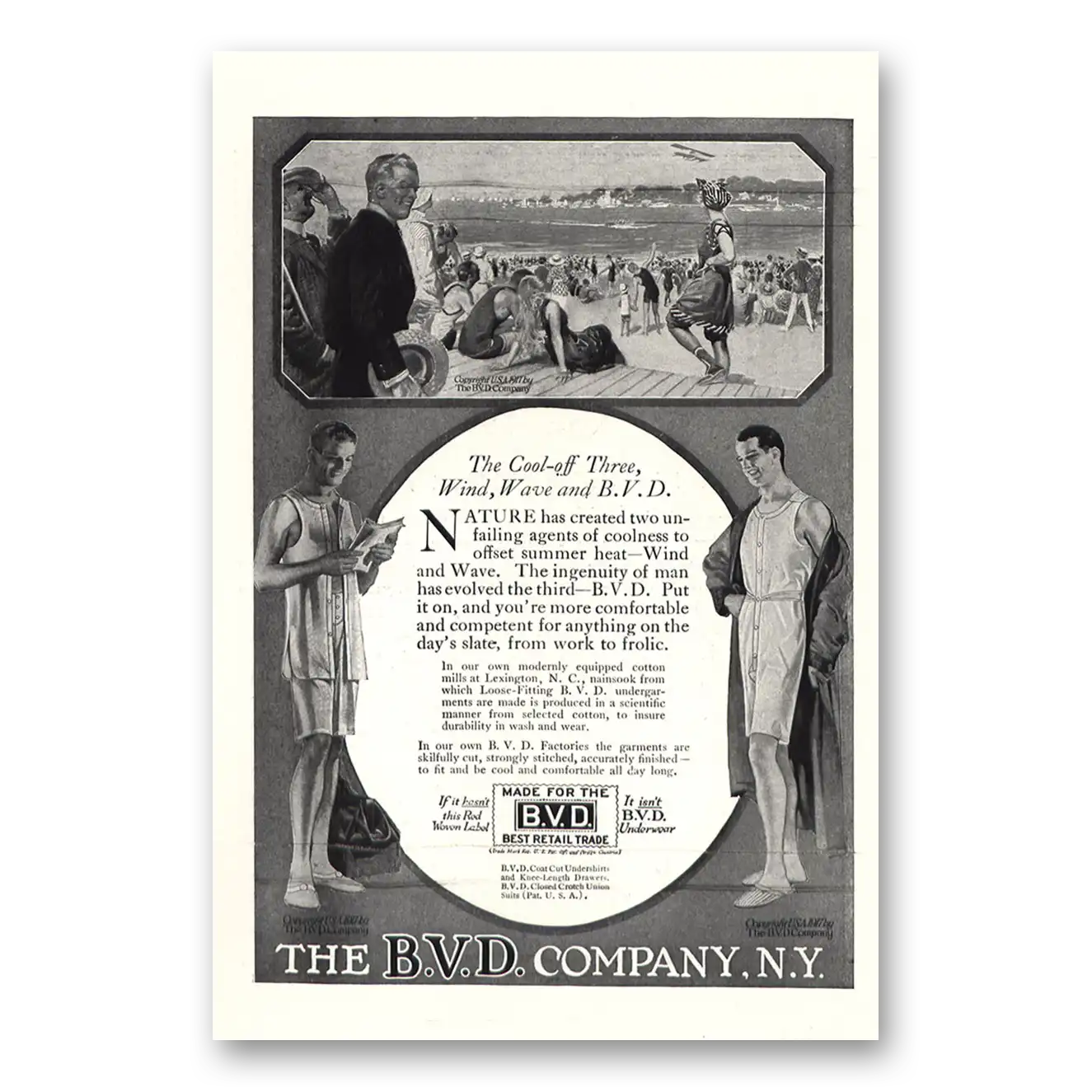 1917 BVD Company Cool Off Three Wind Wave and BVD Vintage Magazine Print Ad