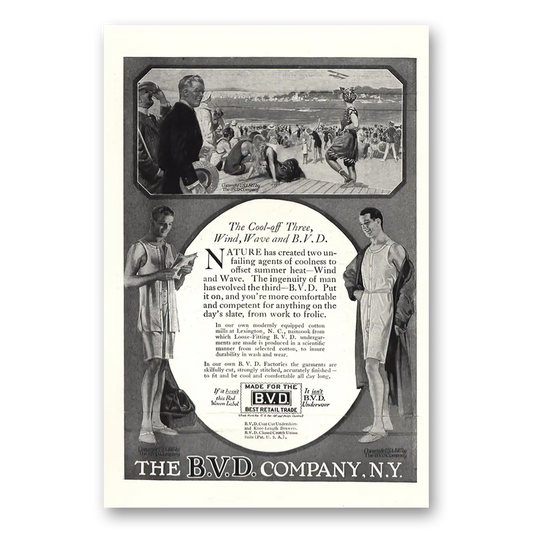 1917 BVD Company Cool Off Three Wind Wave and BVD Vintage Magazine Print Ad