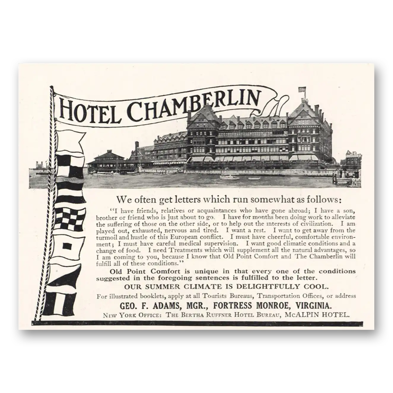 1917 Hotel Chamberlin We Often Get Letters Vintage Magazine Print Ad