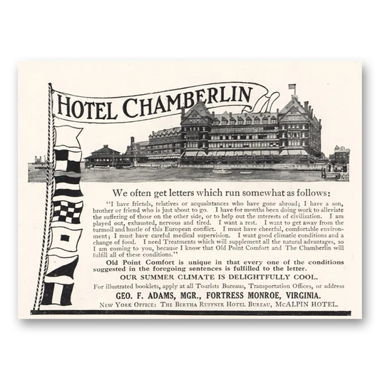 1917 Hotel Chamberlin We Often Get Letters Vintage Magazine Print Ad