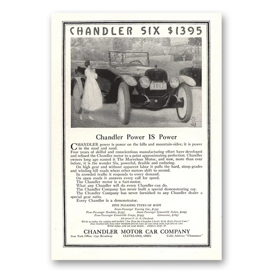 1917 Chandler Six Power is Power Vintage Magazine Print Ad