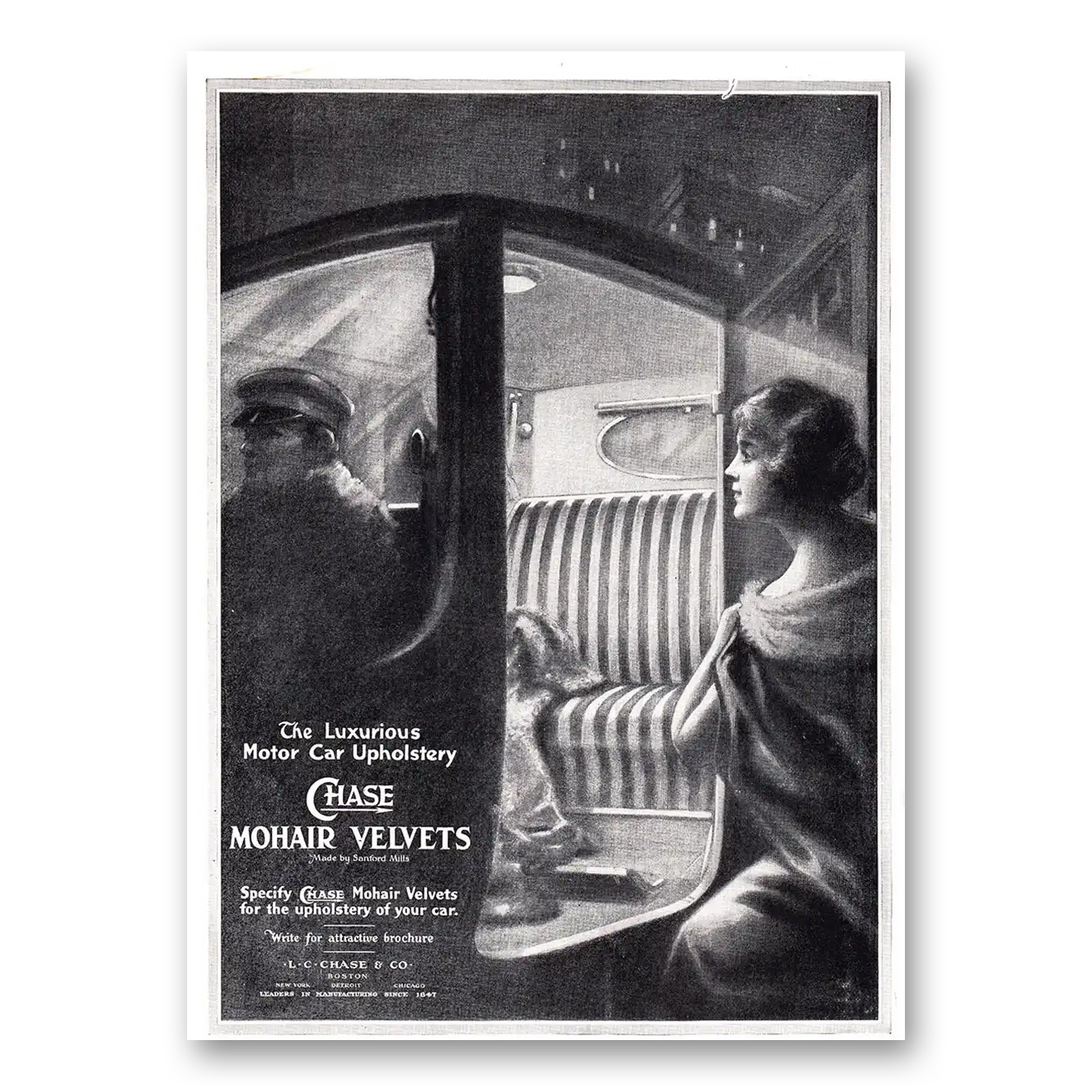 1917 Chase Mohair Velvets Luxurious Motor Car Upholstery Vintage Magazine Print Ad