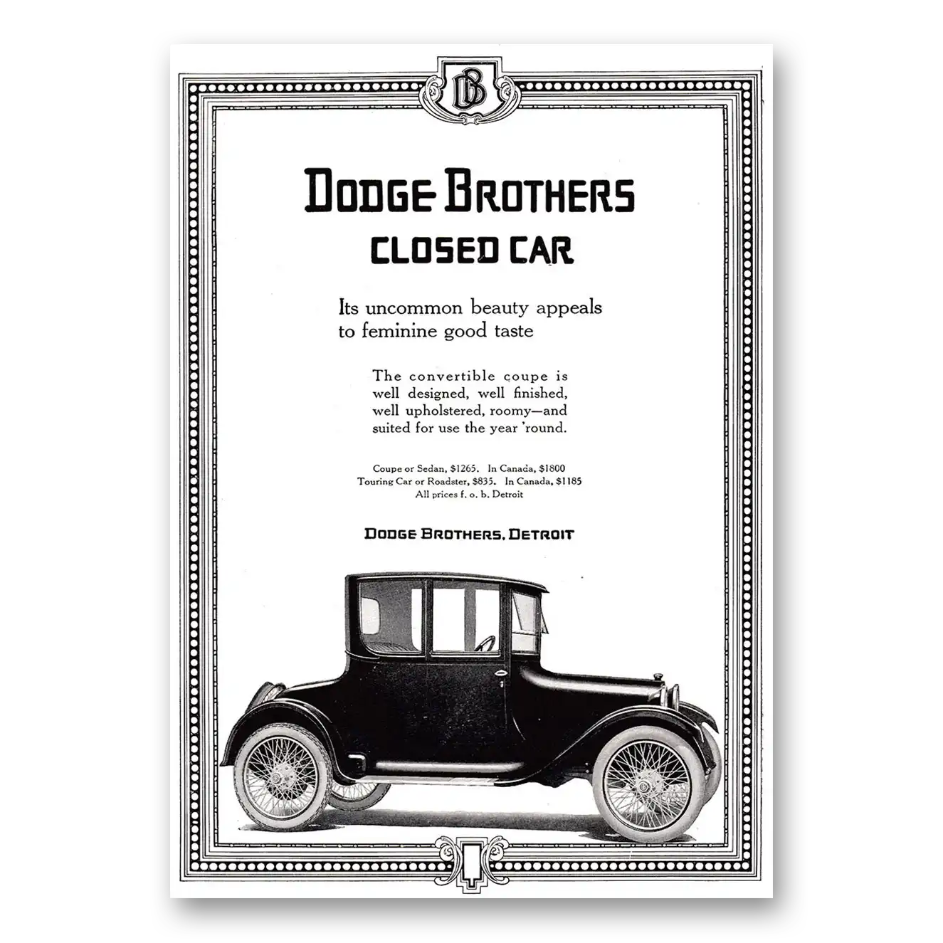 1917 Dodge Closed Car Appeals to Feminine Taste Vintage Magazine Print Ad