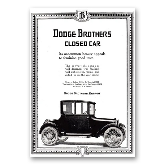 1917 Dodge Closed Car Appeals to Feminine Taste Vintage Magazine Print Ad