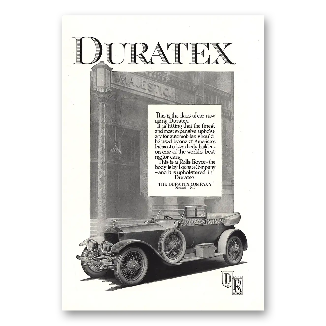 1918 Duratex Class of Car Rolls Royce Vintage Magazine Print Ad