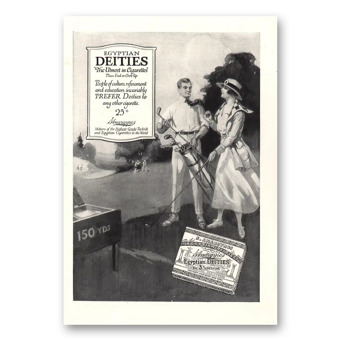 1917 Egyptian Deities Cigarettes People of Culture Golf Vintage Magazine Print Ad