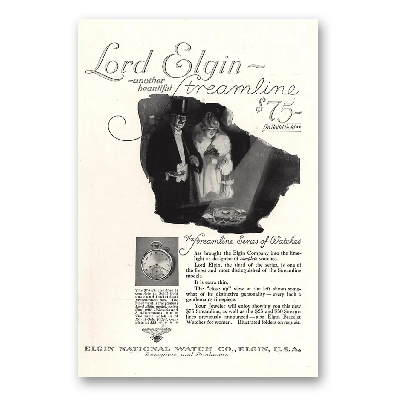 1917 Elgin Watch Lord Elgin Streamline Vintage Magazine Print Ad