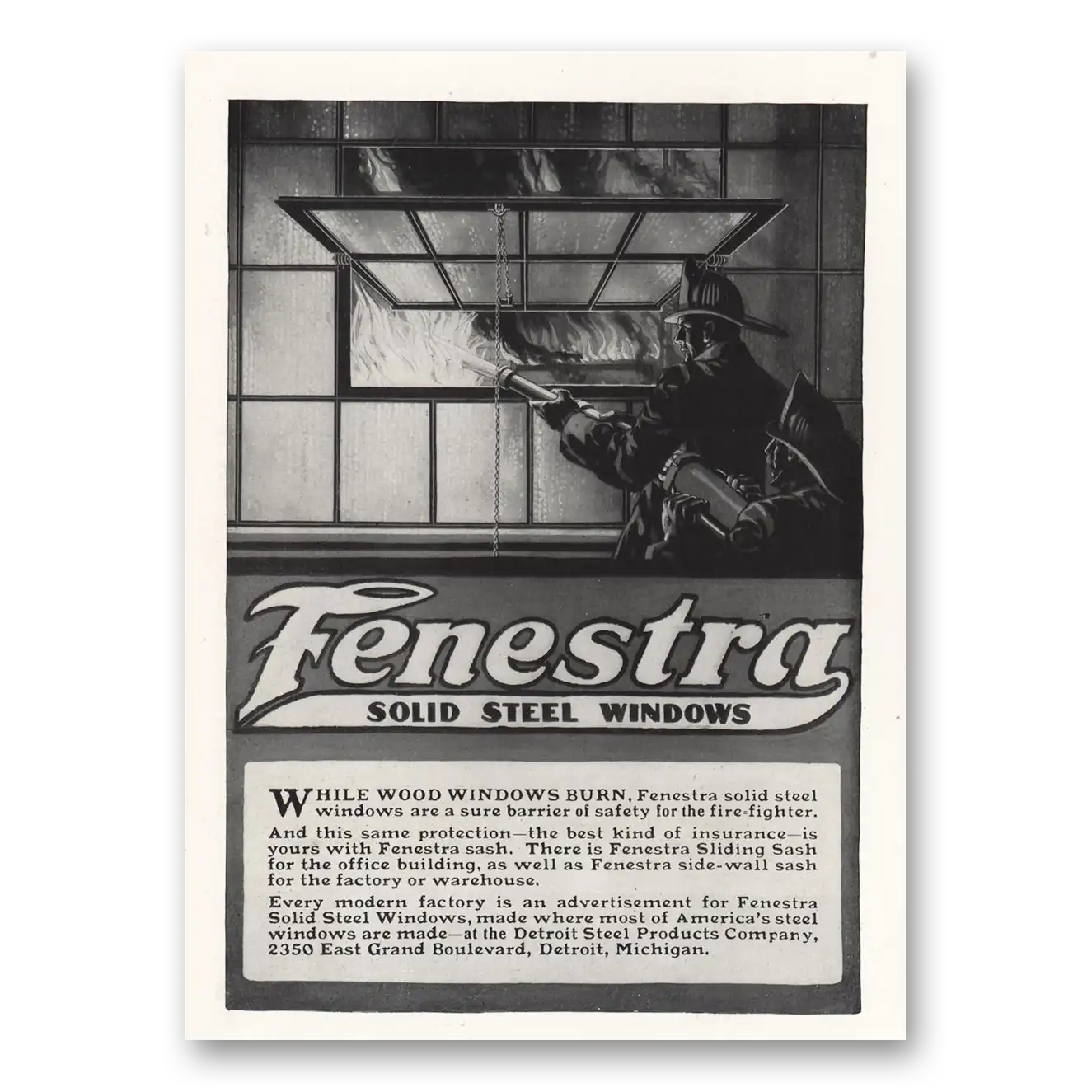 1917 Fenestra Solid Steel Windows Wood Windows Burn Vintage Magazine Print Ad